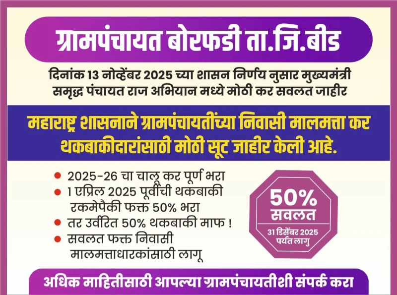 ग्रामपंचायतीच्या  निवासी मालमत्ता कर थकबाकीदारांसाठी  मोठी सूट.